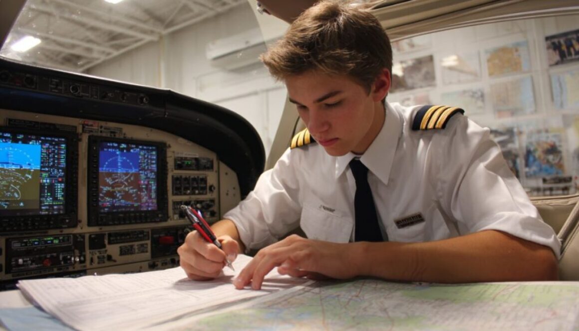The man is studying to become a pilot.