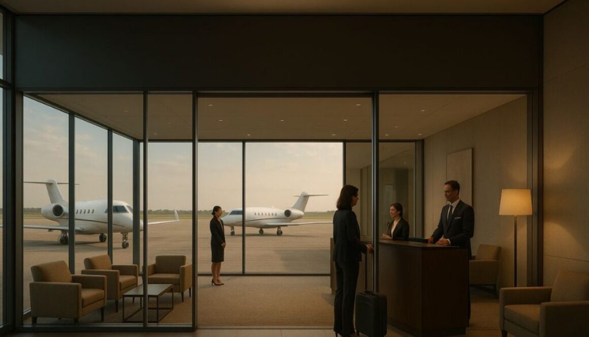 The businesswoman chose to take a flight through a Fixed Base Operator.