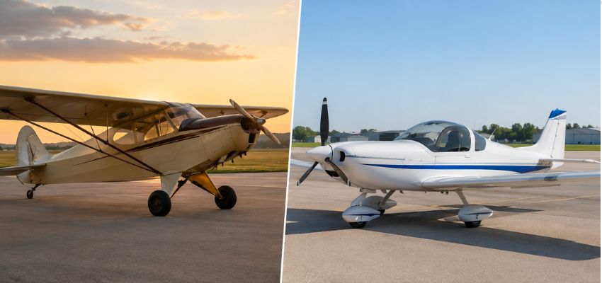 Side-by-side comparison of two light aircraft often considered among the cheapest plane choices for new pilots.